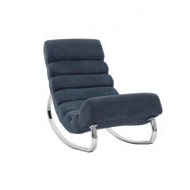 Miliboo - Rocking chair design en tissu effet velours bleu et acier chromé TAYLOR