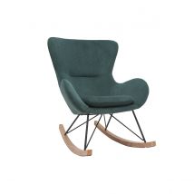 Miliboo - Rocking chair design en tissu velours côtelé vert, métal noir et bois clair ESKUA