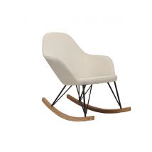 Miliboo - Rocking chair en tissu beige crème, bois clair et métal noir JHENE