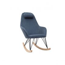 Miliboo - Rocking chair en tissu effet velours bleu, métal noir et bois clair JHENE