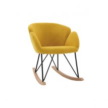 Miliboo - Rocking chair en tissu effet velours jaune moutarde, métal noir et bois clair RHAPSODY