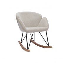 Miliboo - Rocking chair en tissu effet velours texturé beige, métal noir et bois clair RHAPSODY
