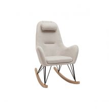 Miliboo - Rocking chair scandinave en tissu beige, métal noir et bois clair MANIA