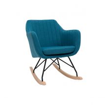 Miliboo - Rocking chair scandinave en tissu bleu canard, métal noir et bois clair ALEYNA