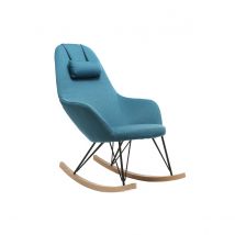 Miliboo - Rocking chair scandinave en tissu bleu canard, métal noir et bois clair JHENE