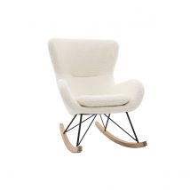 Miliboo - Rocking chair scandinave en tissu effet peau de mouton blanc, métal noir et bois clair ESKUA