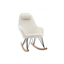 Miliboo - Rocking chair scandinave en tissu effet peau de mouton blanc, métal noir et bois clair JHENE