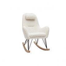 Miliboo - Rocking chair scandinave en tissu effet peau de mouton blanc, métal noir et bois clair MANIA