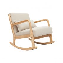 Miliboo - Rocking chair scandinave en tissu effet velours beige et bois clair massif DERRY