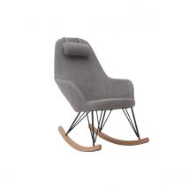 Miliboo - Rocking chair scandinave en tissu effet velours gris, métal noir et bois clair JHENE
