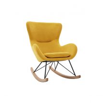 Miliboo - Rocking chair scandinave en tissu effet velours jaune moutarde, métal noir et bois clair ESKUA