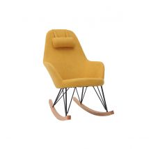 Miliboo - Rocking chair scandinave en tissu effet velours jaune moutarde, métal noir et bois clair JHENE