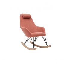 Miliboo - Rocking chair scandinave en tissu effet velours texturé terracotta, métal noir et bois clair JHENE