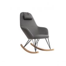 Miliboo - Rocking chair scandinave en tissu gris foncé, métal noir et bois clair JHENE