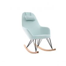 Miliboo - Rocking chair scandinave en tissu menthe à l'eau, métal noir et bois clair JHENE
