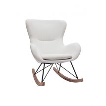 Miliboo - Rocking chair scandinave en tissu velours côtelé beige, métal noir et bois clair ESKUA