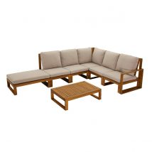 Miliboo - Salon de jardin d'angle 6-8 places en bois massif avec coussins déhoussables taupe SALSA