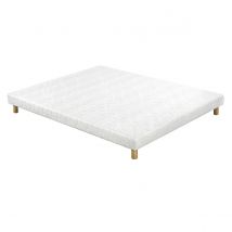 Miliboo - Sommier tapissier tissu blanc pieds bois 2 places 140 x 200 cm JAMI
