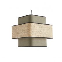 Miliboo - Suspension cube en tissu lin vert kaki et rabane naturelle L35 cm TERA