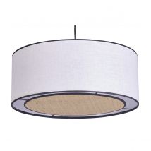 Miliboo - Suspension cylindrique en lin blanc et rabane naturelle D50 cm TRAVES