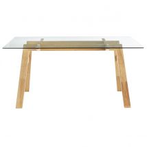 Miliboo - Table à manger design en verre transparent et bois clair L160 cm BACCO