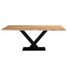 Miliboo - Table à manger rectangulaire industrielle en bois massif et métal noir L200 cm VALLEY