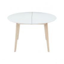 Miliboo - Table à manger scandinave ronde extensible blanc et bois L120-150 cm LEENA