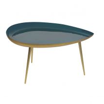 Miliboo - Table basse design en acier laqué bleu canard et doré L80 cm DROP