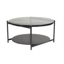 Miliboo - Table basse ronde avec double plateau en verre recyclé et métal noir D85 cm WELLE