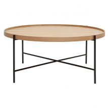 Miliboo - Table basse ronde bois clair et métal noir D90 cm BASSY