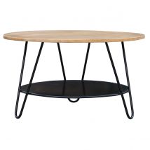 Miliboo - Table basse ronde bois manguier massif et métal noir D80 cm PRIYA