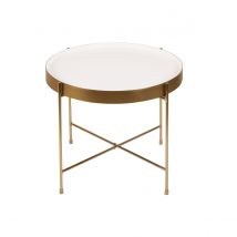 Miliboo - Table d'appoint avec plateau réversible bleu canard / blanc D51 cm SATEEN