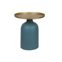 Miliboo - Table d'appoint design ronde en métal bleu pétrole mat et plateau doré RAMSES