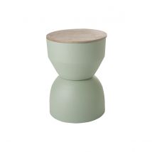 Miliboo - Table d'appoint ronde design avec rangement en métal vert céladon et bois manguier massif D30 cm YOYO