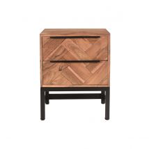 Miliboo - Table de chevet avec rangements 2 tiroirs à motifs chevrons en bois massif et métal noir STICK