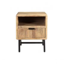 Miliboo - Table de chevet avec rangements bois manguier massif gravé et métal noir MORISSON