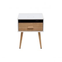Miliboo - Table de chevet connectée multimédia blanc mat et bois clair massif L40 c PAVAN