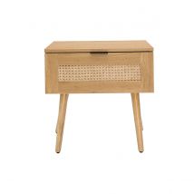 Miliboo - Table de chevet finition bois clair, cannage rotin et métal noir L50 cm MANILLE
