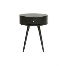 Miliboo - Table de chevet ronde avec tiroir bois et métal noir KORAL