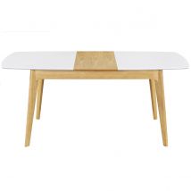 Miliboo - Table extensible rallonges intégrées rectangulaire blanc et bois L140-180 cm MEENA