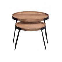 Miliboo - Tables basses gigognes bois massif et métal noir (lot de 2) ELAVO