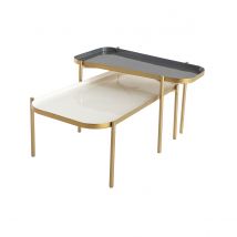 Miliboo - Tables basses gigognes design laquées blanc, gris et doré (lot de 2) ZURIA