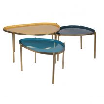 Miliboo - Tables basses gigognes laquées moutarde, bleu canard et bleu (lot de 3) ZURIA