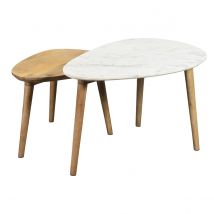 Miliboo - Tables basses gigognes marbre blanc et bois manguier massif (lot de 2) EVY