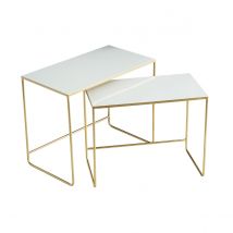 Miliboo - Tables basses gigognes rectangulaires design blanc et métal doré (lot de 2) WESS