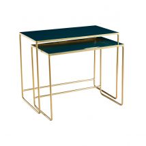 Miliboo - Tables basses gigognes rectangulaires design bleu pétrole et métal doré (lot de 2) WESS