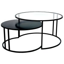 Miliboo - Tables basses gigognes rondes design verre trempé et métal noir TAHL (lot de 2)