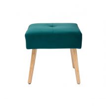 Miliboo - Tabouret bas en tissu velours bleu pétrole et bois clair massif H46 cm GUESTA