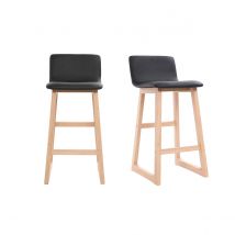Miliboo - Tabouret de bar bois clair et PU noir 65cm lot de 2 OSAKA