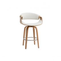 Miliboo - Tabouret de bar design blanc et bois clair 65 cm ARAMIS